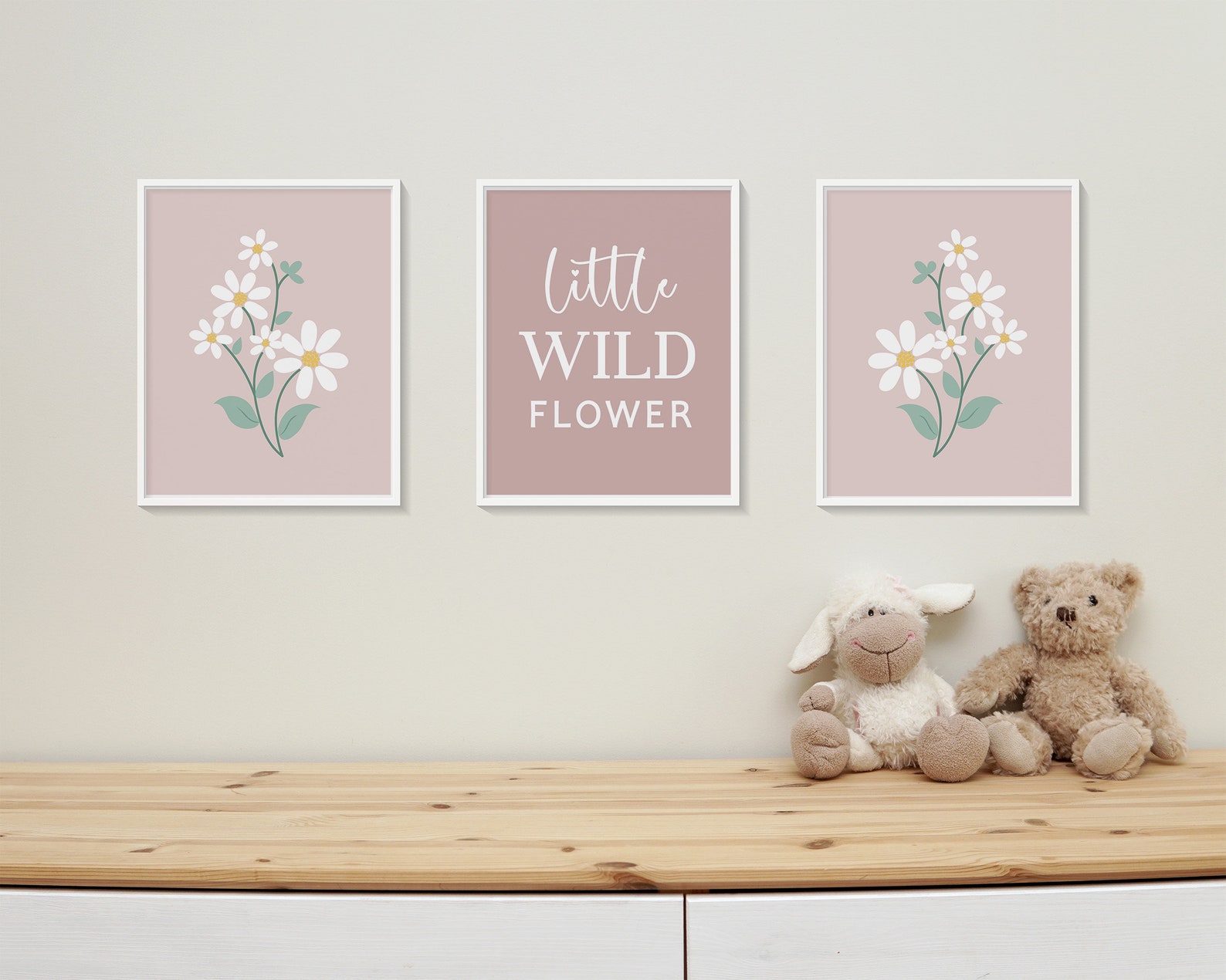 Mauve Daisy Nursery Wall Art, Little Wildflower Print Set of 3 ...