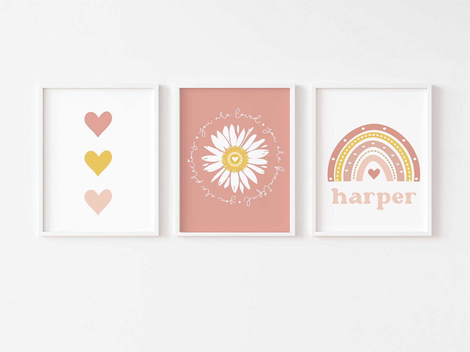 Boho Daisy Nursery Set of 4 PRINTABLE, Personalized Rainbow Kids Room ...