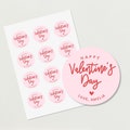 Personalized Valentine Stickers with Name, Minimalist Valentine&#39;s Day Treat Bag Labels, Cute Simple Favors, Red Blush Pink Heart Sticker Tag