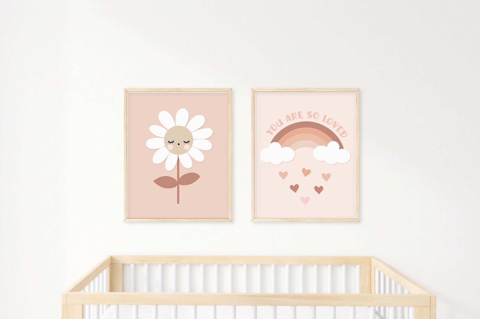 Pink Boho Daisy Nursery Wall Art, You Are so Loved, Neutral Modern ...