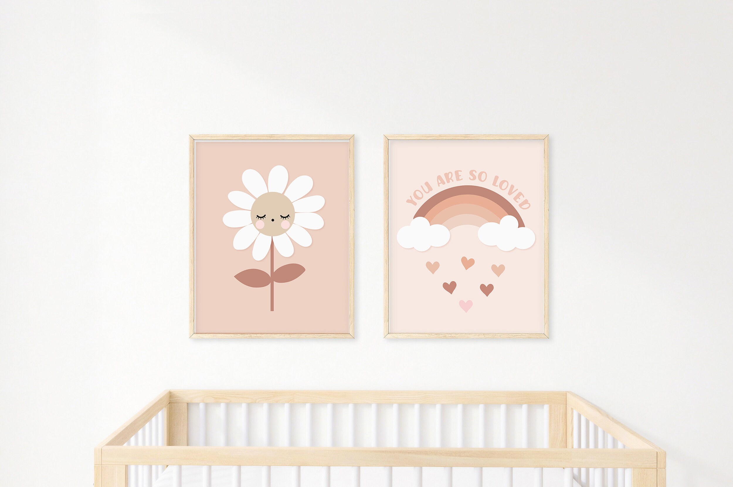 Pink Boho Daisy Nursery Wall Art, You Are so Loved, Neutral Modern ...