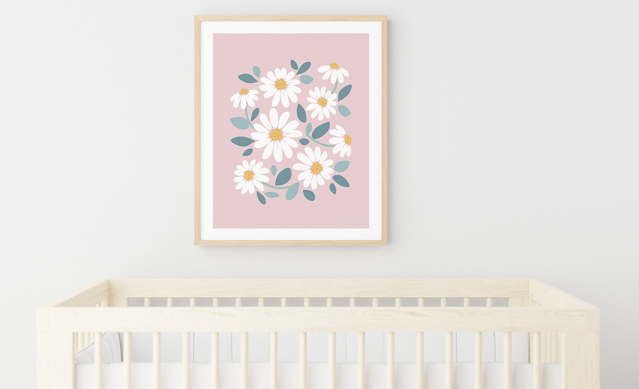 Pink Daisy Wall Art PRINTABLE, Dusty Rose Floral Nursery Decor, Retro ...