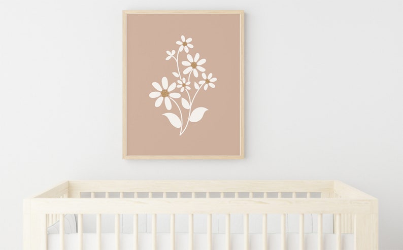 Daisy Nursery Wall Art, Neutral Modern Daisy Decor, Boho Floral Print ...