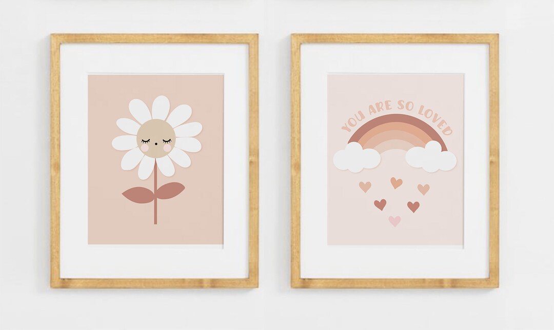 Pink Boho Daisy Nursery Wall Art, You Are so Loved, Neutral Modern ...