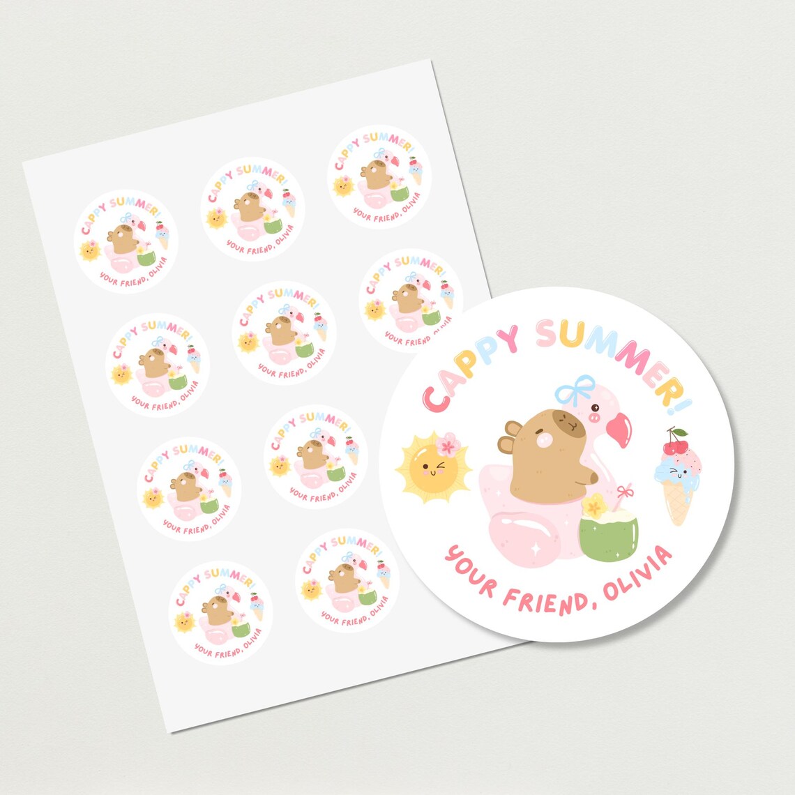 Cute Capybara Stickers for Kids, Personalized Last Day of School Gifts ...