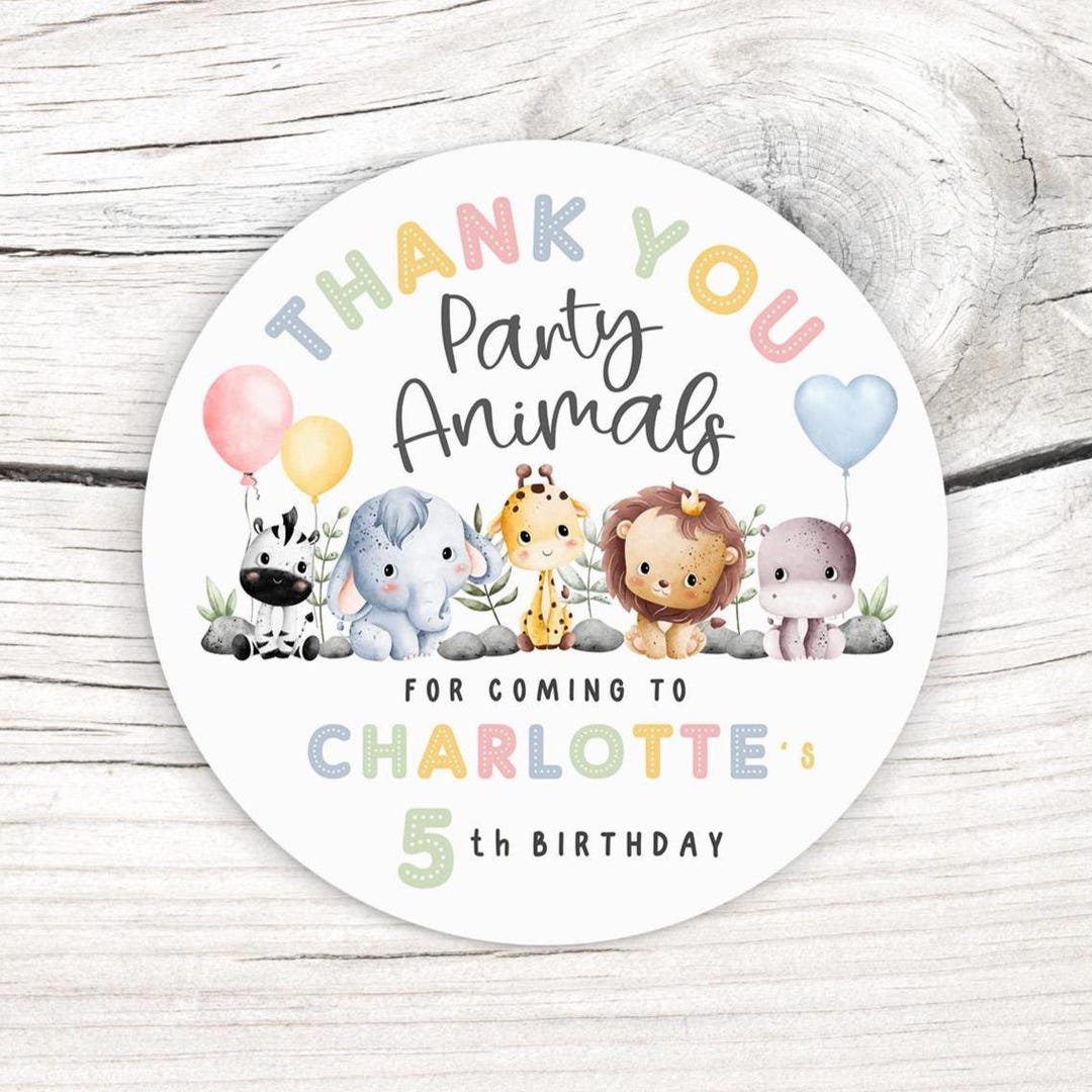 Zoo Birthday Party Stickers, Personalized Party Animal Tag, Boho Wild ...