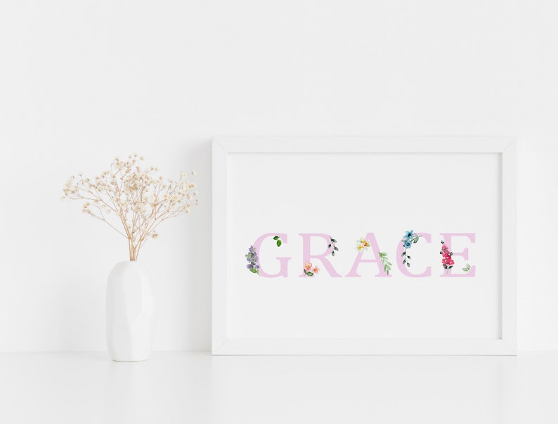 Custom Floral Name Print Wildflower Nursery Wall Art Etsy