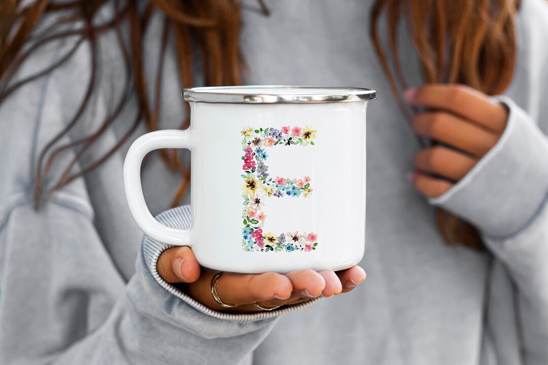 Floral Letter Mug Personalized Wildflower Coffee Cup Etsy