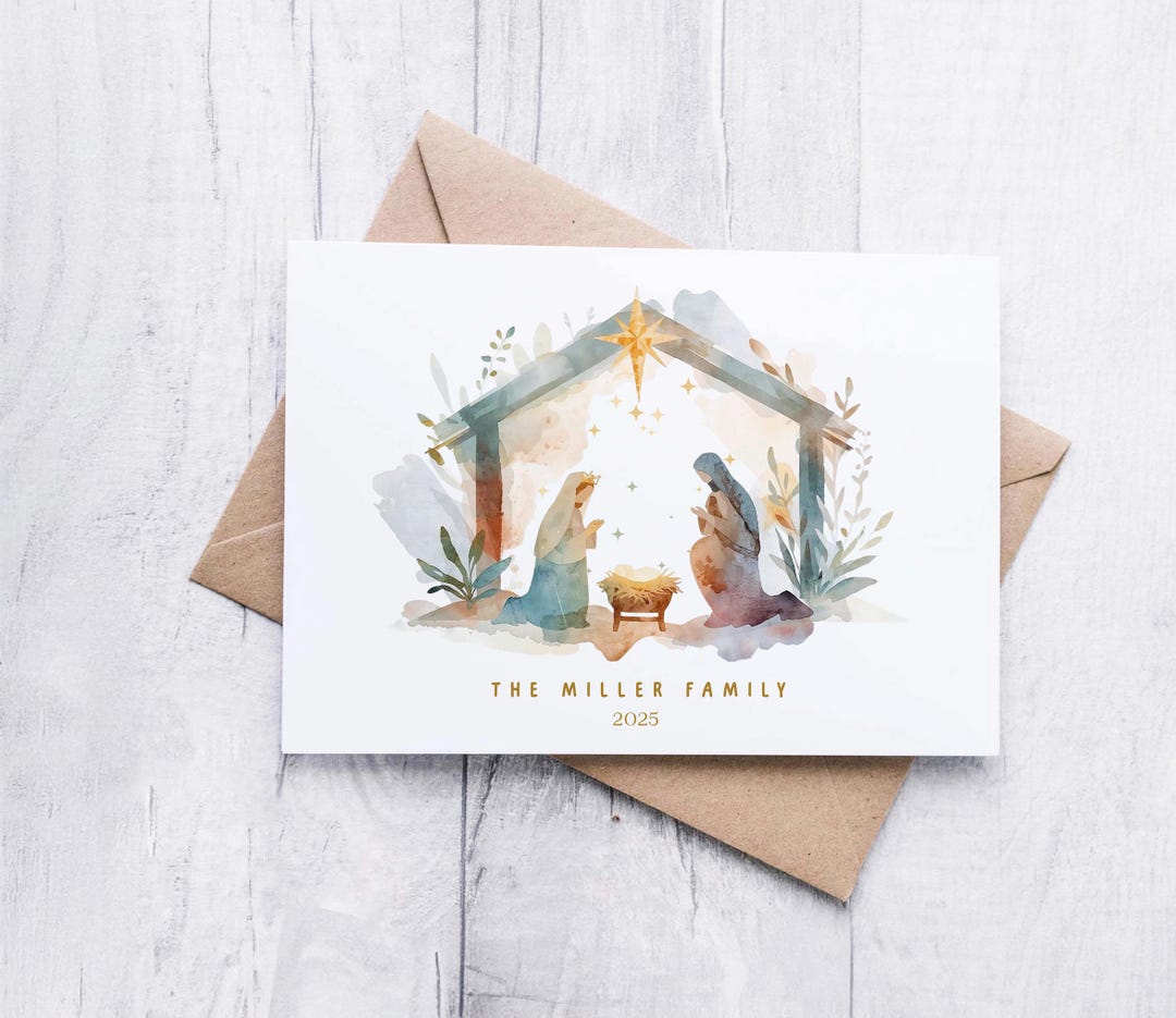 Personalized Nativity Christmas Card PRINTABLE Watercolor Jesus Personalized Nativity Christmas Card PRINTABLE Watercolor Jesus