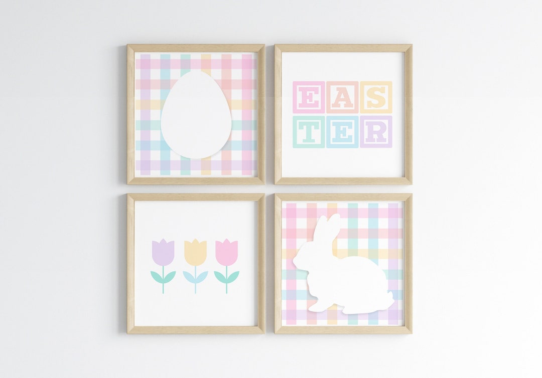 Easter Nursery Wall Art PRINTABLE, Pastel Plaid Girls Room Print Set ...