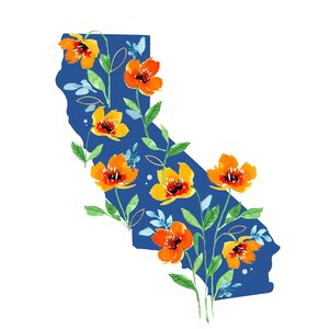 California Flowers State Art Print, California Map Wall Art, Floral ...