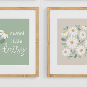 Daisy Nursery Print Set Neutral, Boho Modern Daisy Decor, Sage Green ...