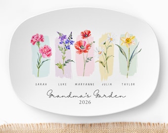 Custom Birth Flower Platter with Names, Personalized Mother’s Day Gift for Grandma, Mimi Nana Abuela Mom, Floral Family Keepsake Plate