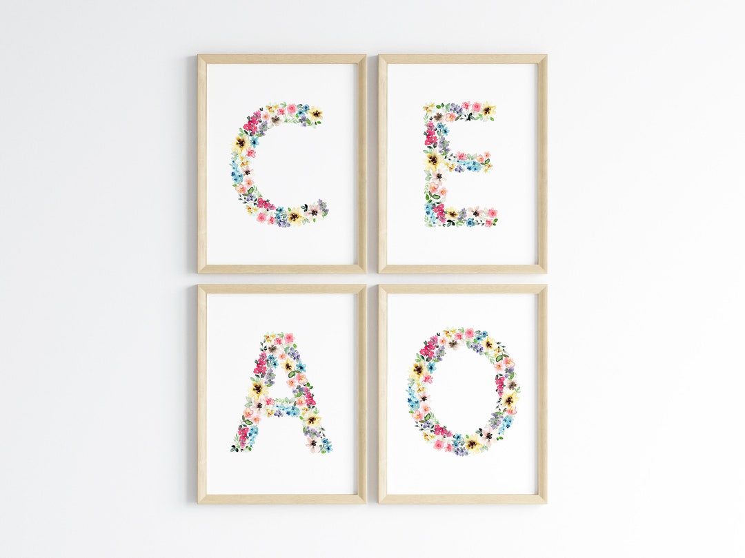 Floral Initial Wall Art Personalized Wildflower Name Print Etsy