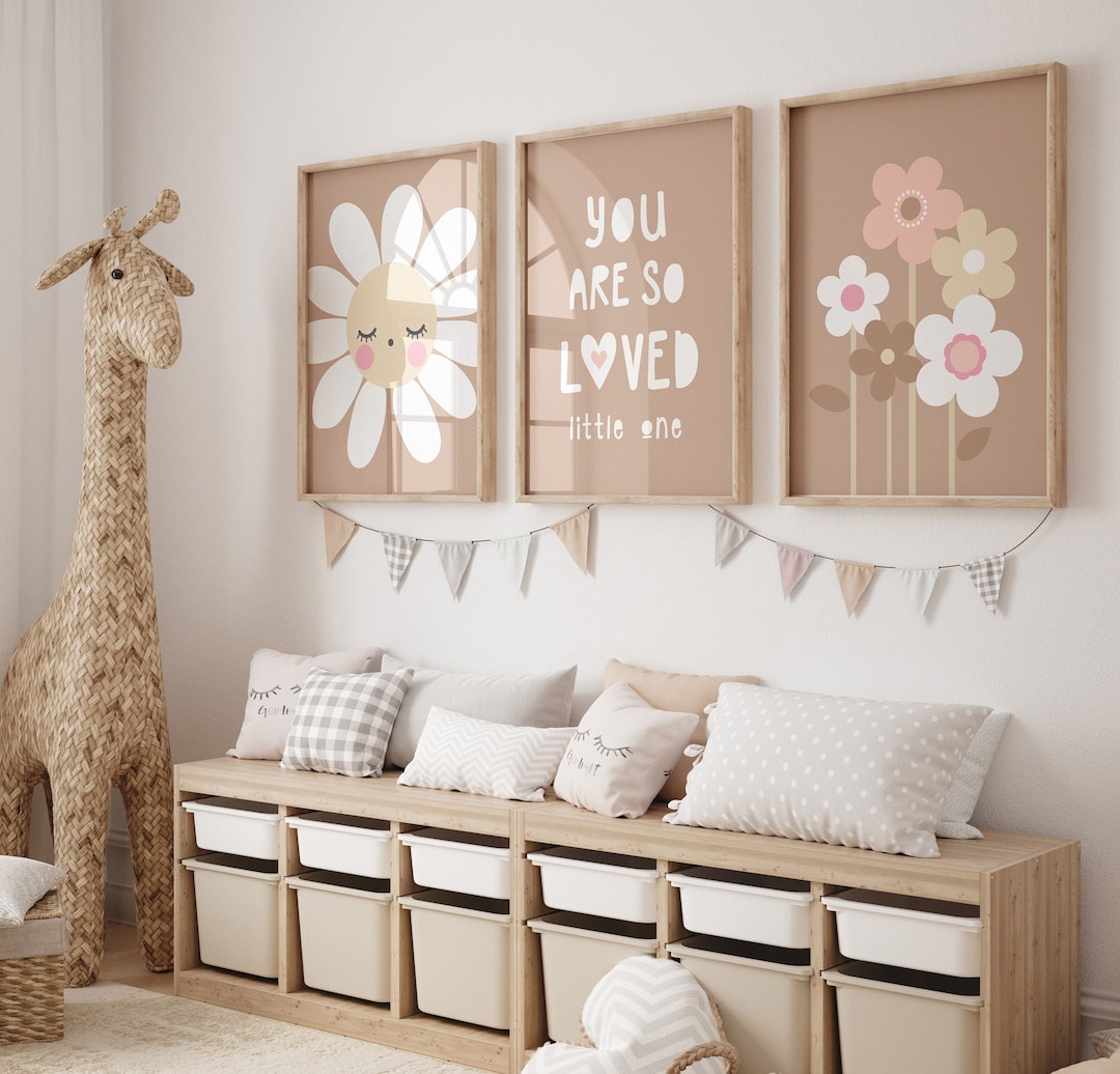 Neutral Daisy Nursery Wall Art, You Are so Loved Pink Daisy Decor, Boho ...