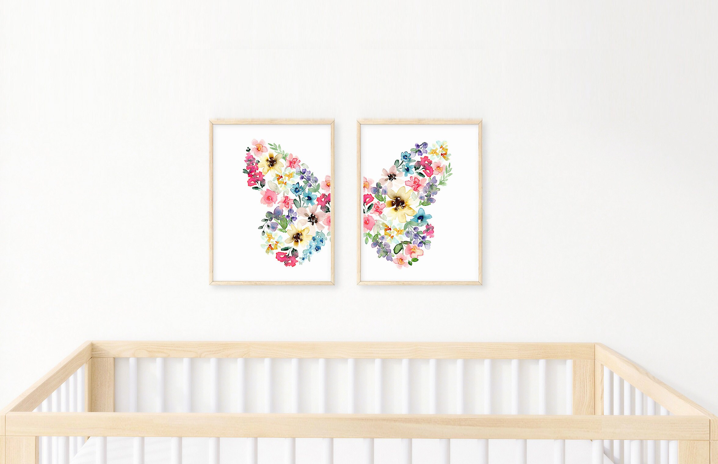 Butterfly Nursery Print Set of 2, Colorful Floral Girls Room Decor ...