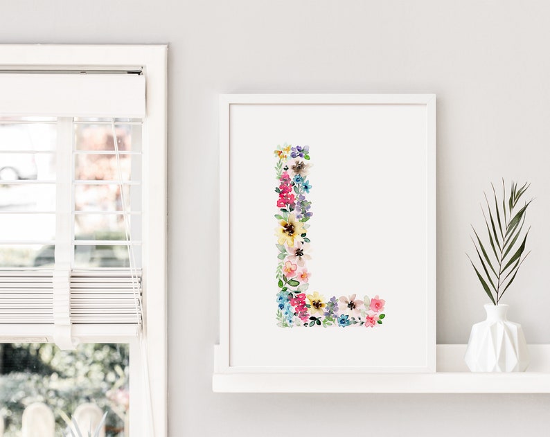 Floral Initial Wall Art, Personalized Wildflower Name Print, Daisy ...