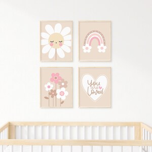 Neutral Daisy Nursery Wall Art, You Are Loved Modern Daisy Decor ...