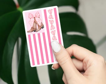 Coquette American Flag Sticker, Pink Cowgirl USA Decal, Patriotic Girly Vinyl Sticker, 4th of July Cute Stars Bow, Water Bottle Laptop Car