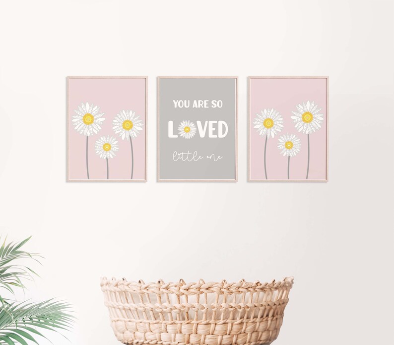 Daisy Nursery Print Set of 3, You Are so Loved Modern Daisy Decor, Pale ...