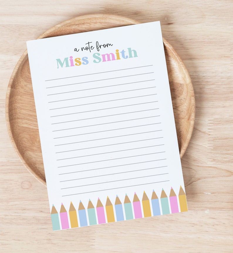 Teacher Note Pad Personalized, Colorful Custom School Stationery, Cute Teacher Appreciation Gift, Thank You Teacher End of Year, Pencils Lined