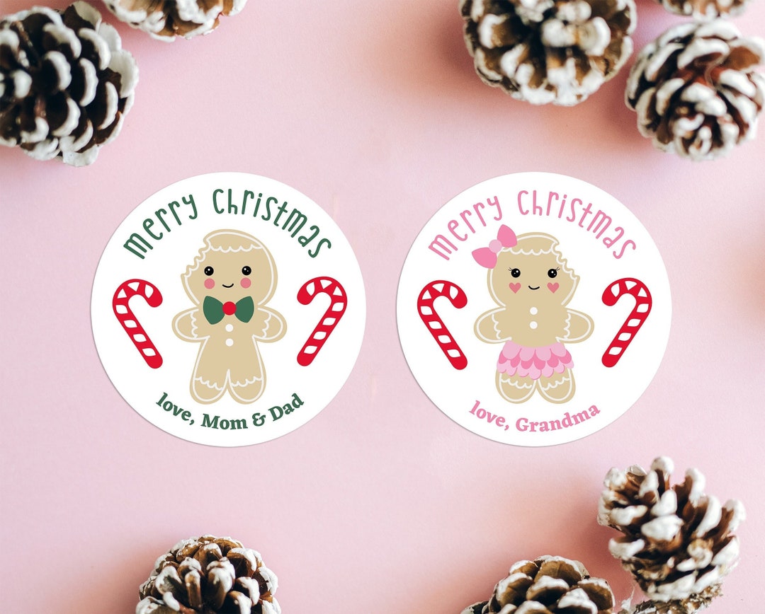 Personalized Christmas Stickers, Gingerbread Holiday Labels, Kids Christmas Tags, Customized 