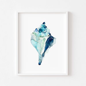 Watercolor Seashell Print, Shell Coastal Wall Art, Beach House Decor, Watercolor Ocean Art, Nautical Wall Decor, Turquoise Seashell Painting