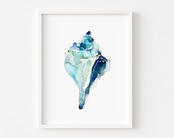 Watercolor Seashell Print, Shell Coastal Wall Art, Beach House Decor, Watercolor Ocean Art, Nautical Wall Decor, Turquoise Seashell Painting