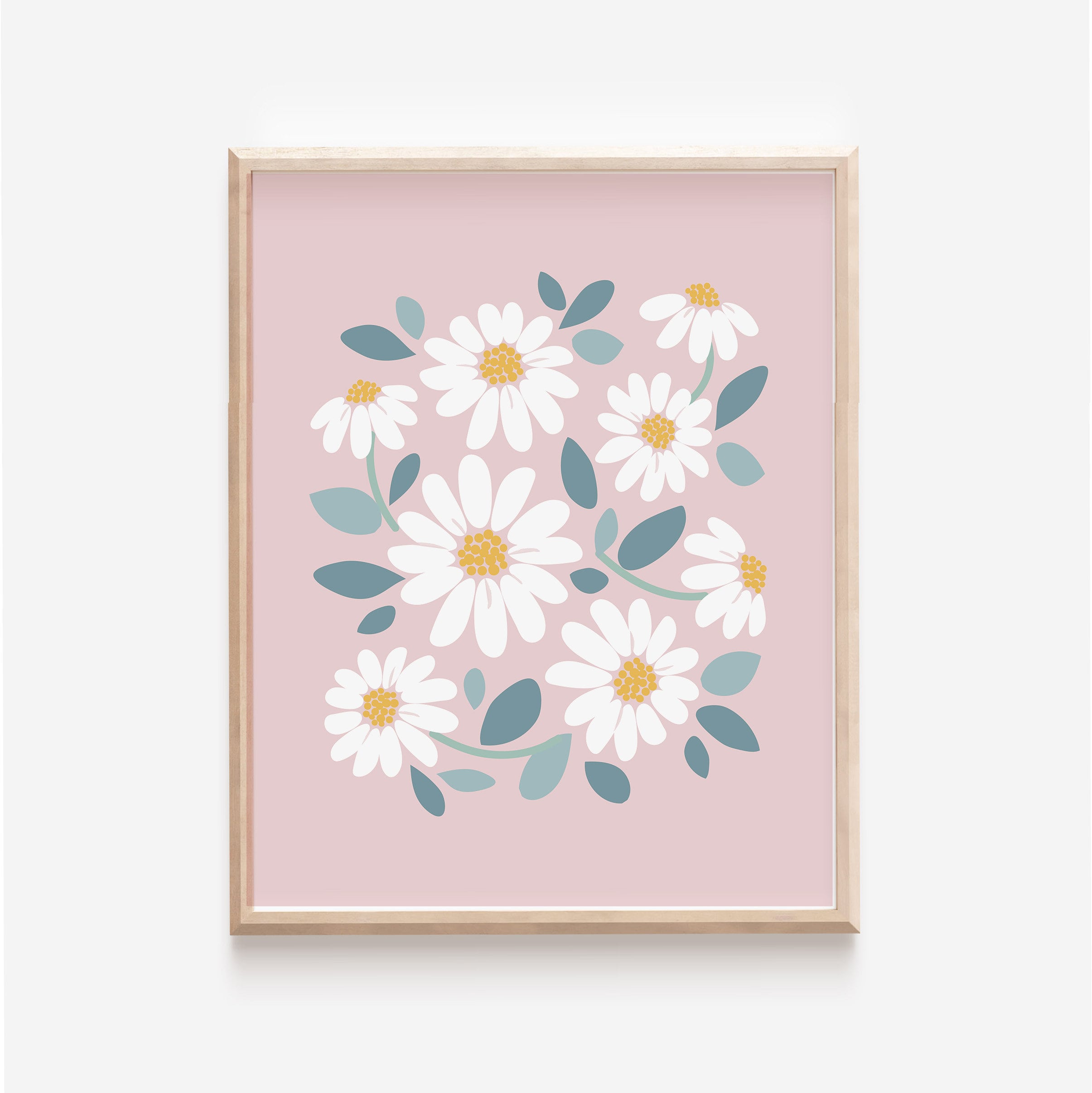 Pink Daisy Wall Art PRINTABLE, Dusty Rose Floral Nursery Decor, Retro ...