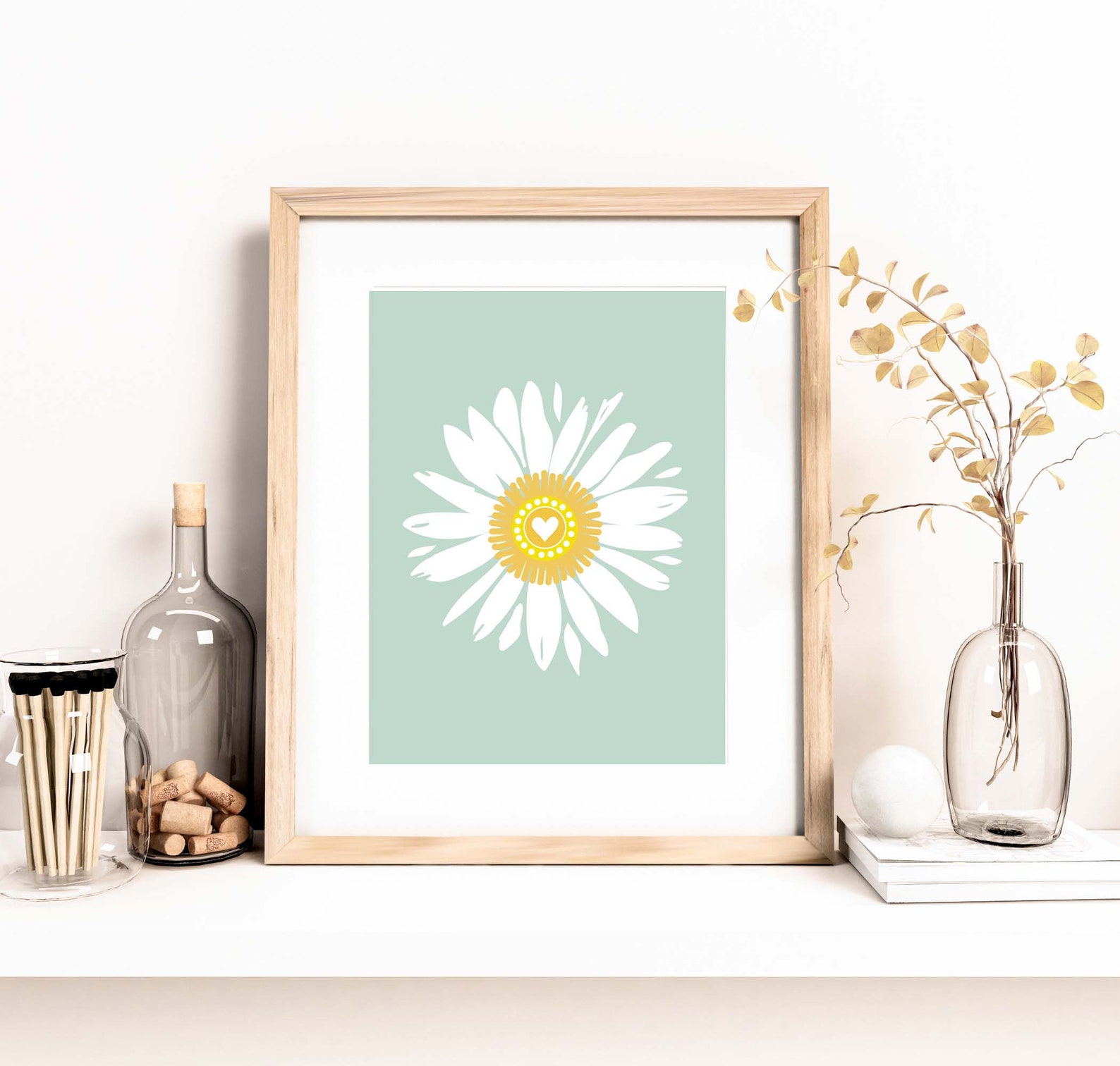 Daisy Nursery Wall Art PRINTABLE, Boho Daisy Kids Room Decor, Sage ...