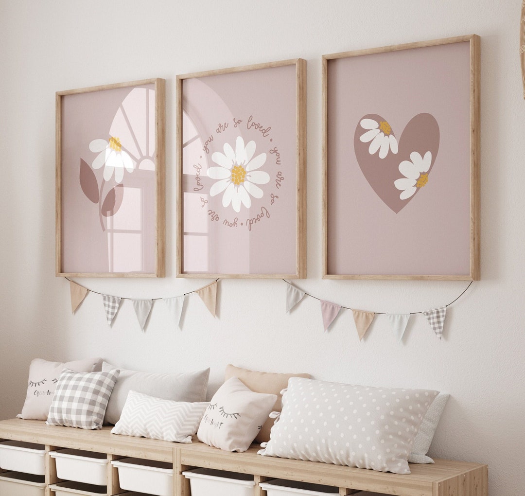 Mauve Daisy Nursery Wall Art, You Are so Loved Print Set of 3 ...