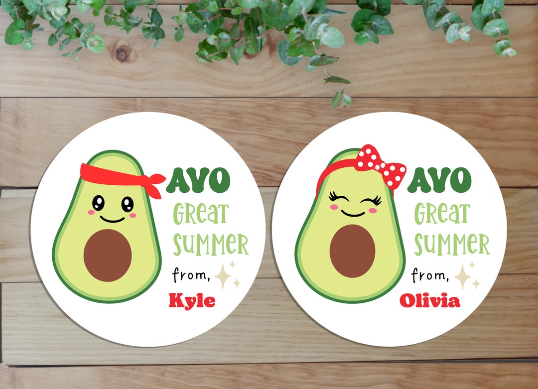End of School Year Labels, Personalized Boy Girl Avocado Stickers ...