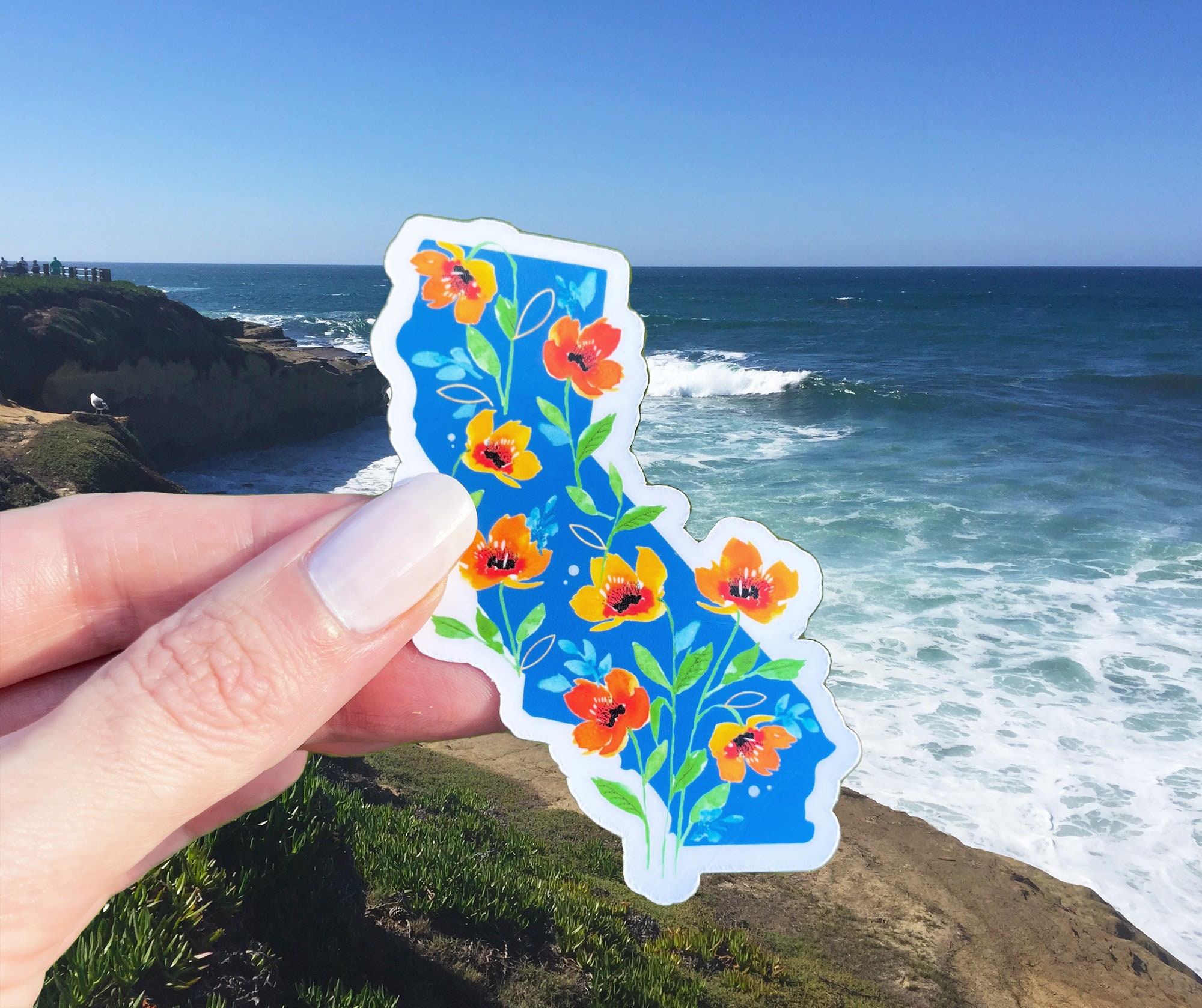 California Map Sticker, Vibrant Golden State Vinyl Decal, Watercolor ...