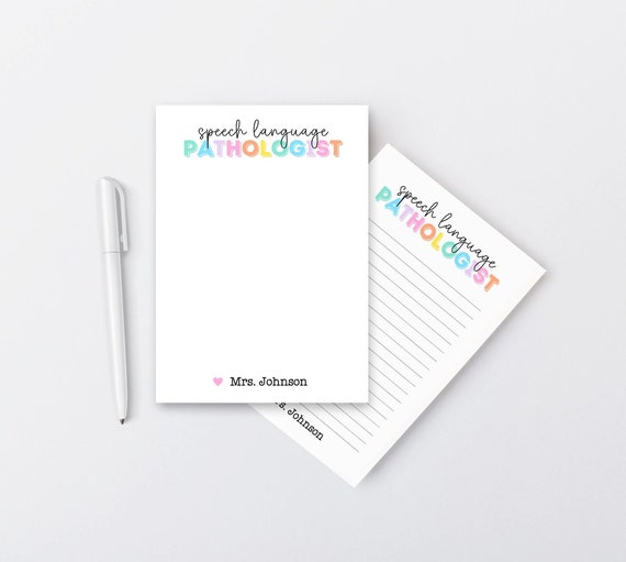SLP Note Pad Personalized, Speech Language Pathologist Appreciation Gift, Colorful Custom School Stationery, Speech Therapist Teacher Notes