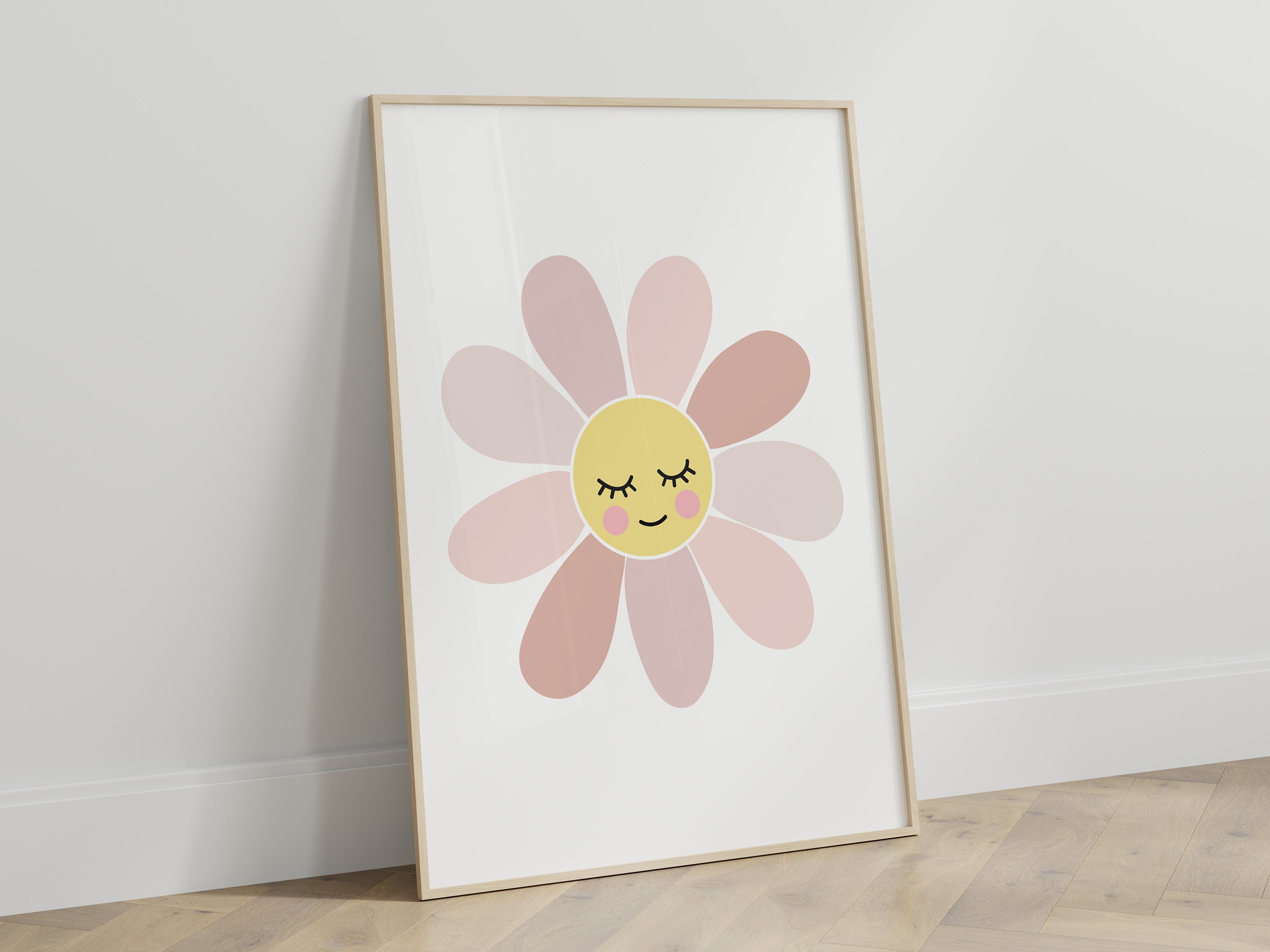 Neutral Daisy Nursery Wall Art, Personalized Boho Pink Decor, Floral ...