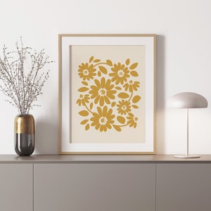 Mustard Floral Wall Art, Modern Boho Botanical Decor, Yellow Flower ...