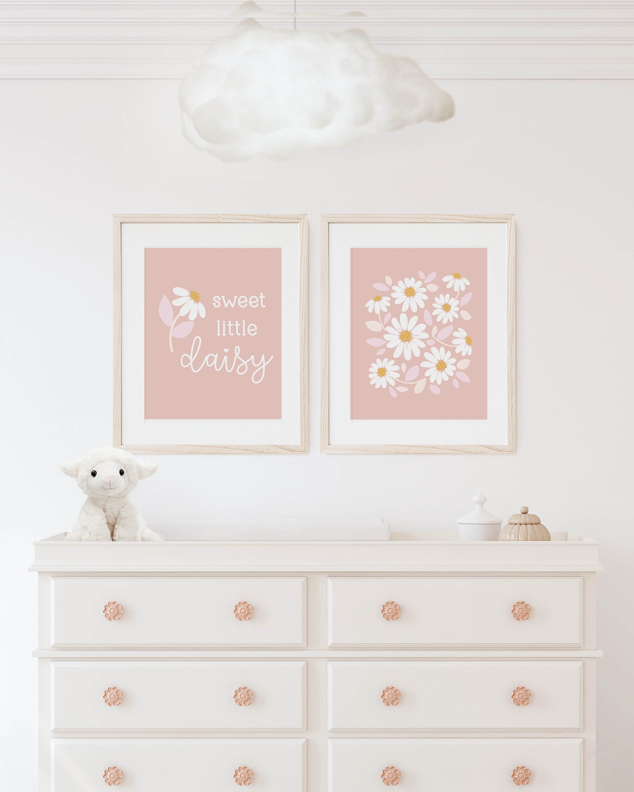Boho Daisy Nursery Print Set, Neutral Modern Daisy Decor, Pastel Pink ...