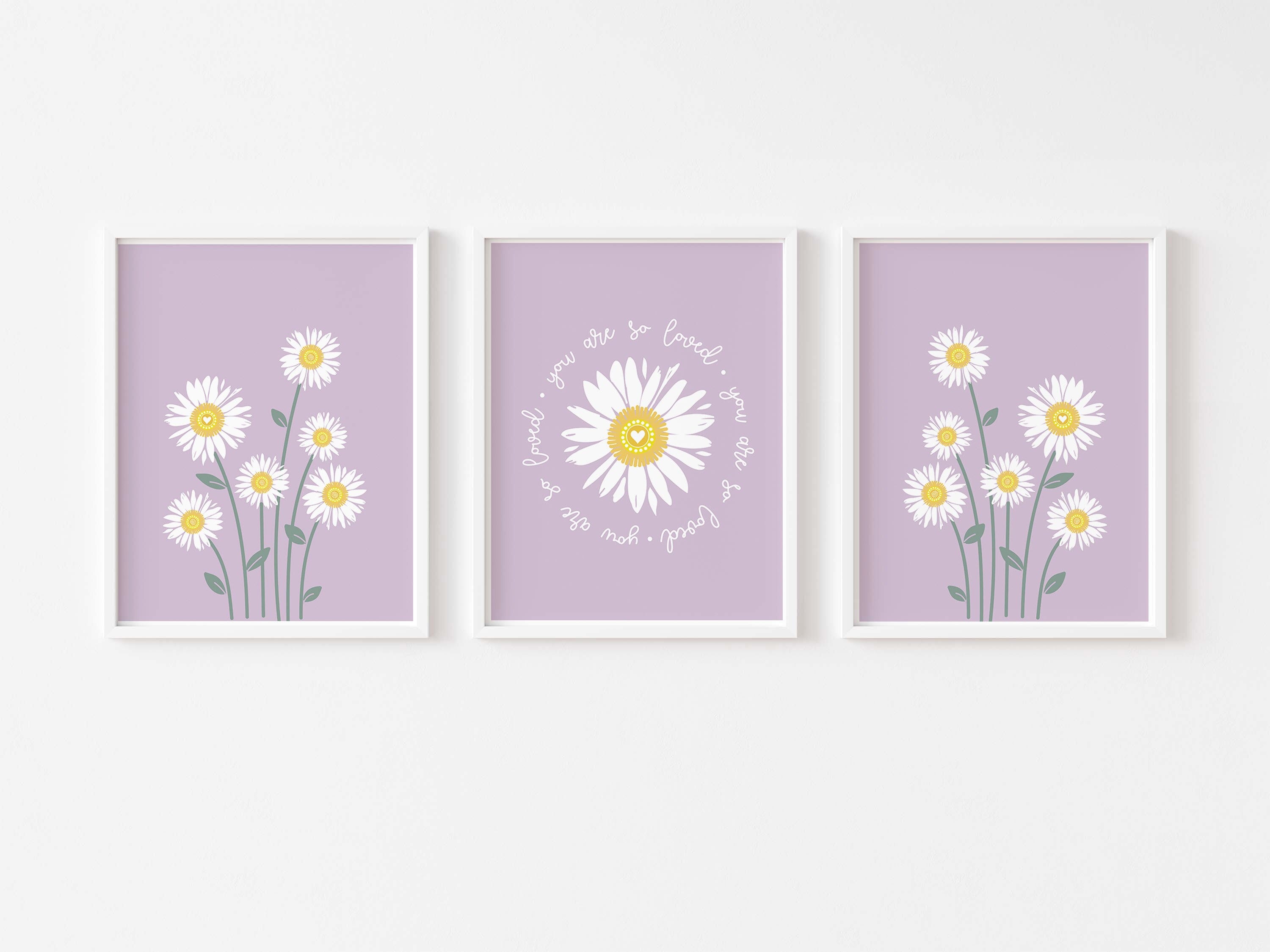 Daisy Nursery Print Set of 3, Purple Pastel Floral Wall Art, You Are so ...