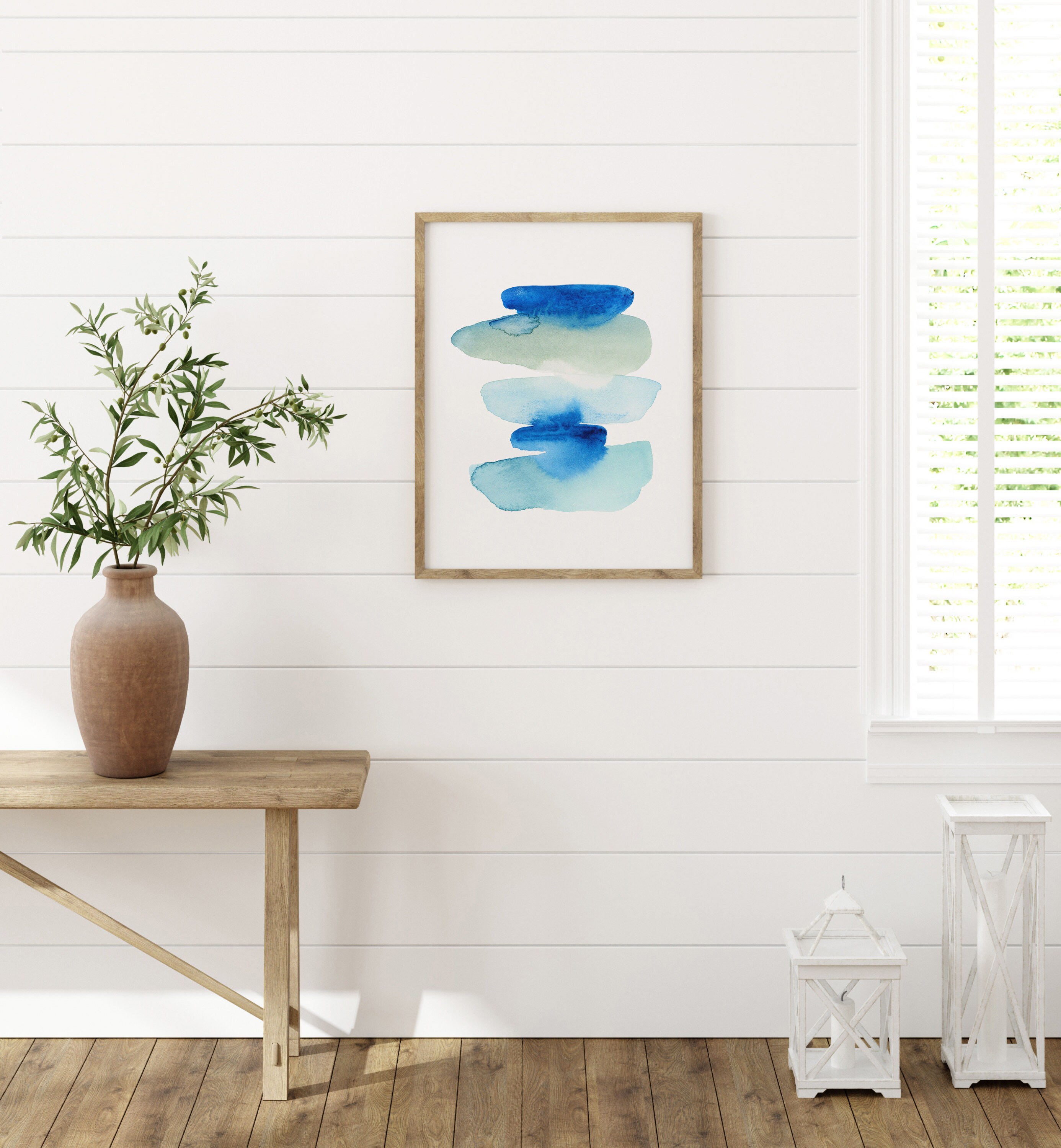 Sea Glass Abstract Art Print, Modern Coastal Wall Art, Blue Green Beach ...