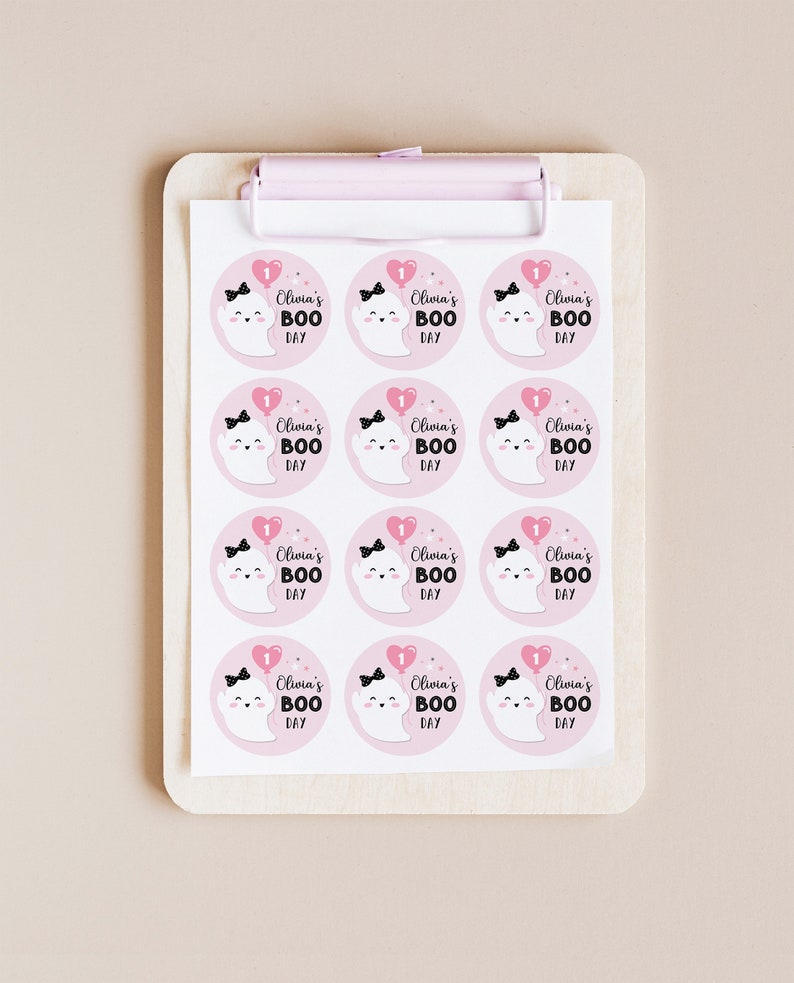 Boo Day Stickers With Name, Personalized Halloween Party Stickers, Boho ...
