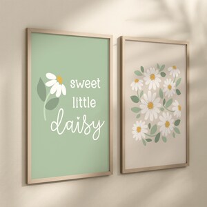 Daisy Nursery Print Set Neutral, Boho Modern Daisy Decor, Sage Green ...