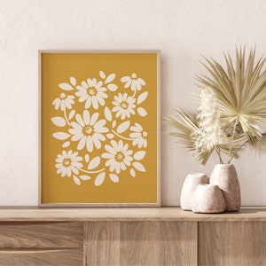 Mustard Floral Wall Art, Modern Boho Botanical Decor, Yellow Flower ...