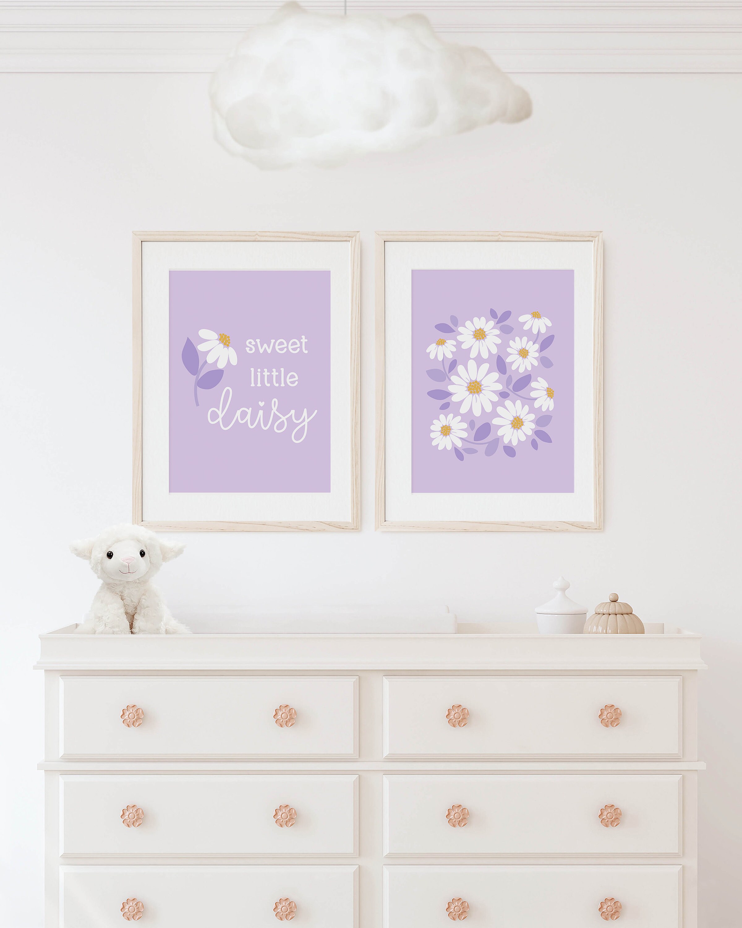 Purple Daisy Nursery Print Set, Boho Modern Daisy Decor, Pastel Violet ...