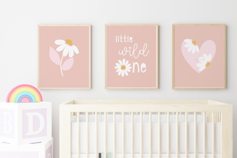 Daisy Nursery Print Set of 3, Little Wild One Modern Baby Daisy Decor ...