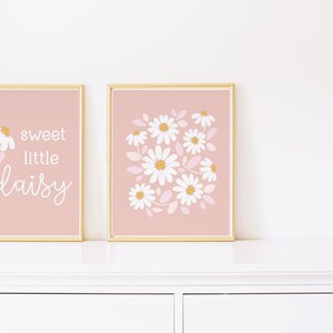 Boho Daisy Nursery Print Set, Neutral Modern Daisy Decor, Pastel Pink ...