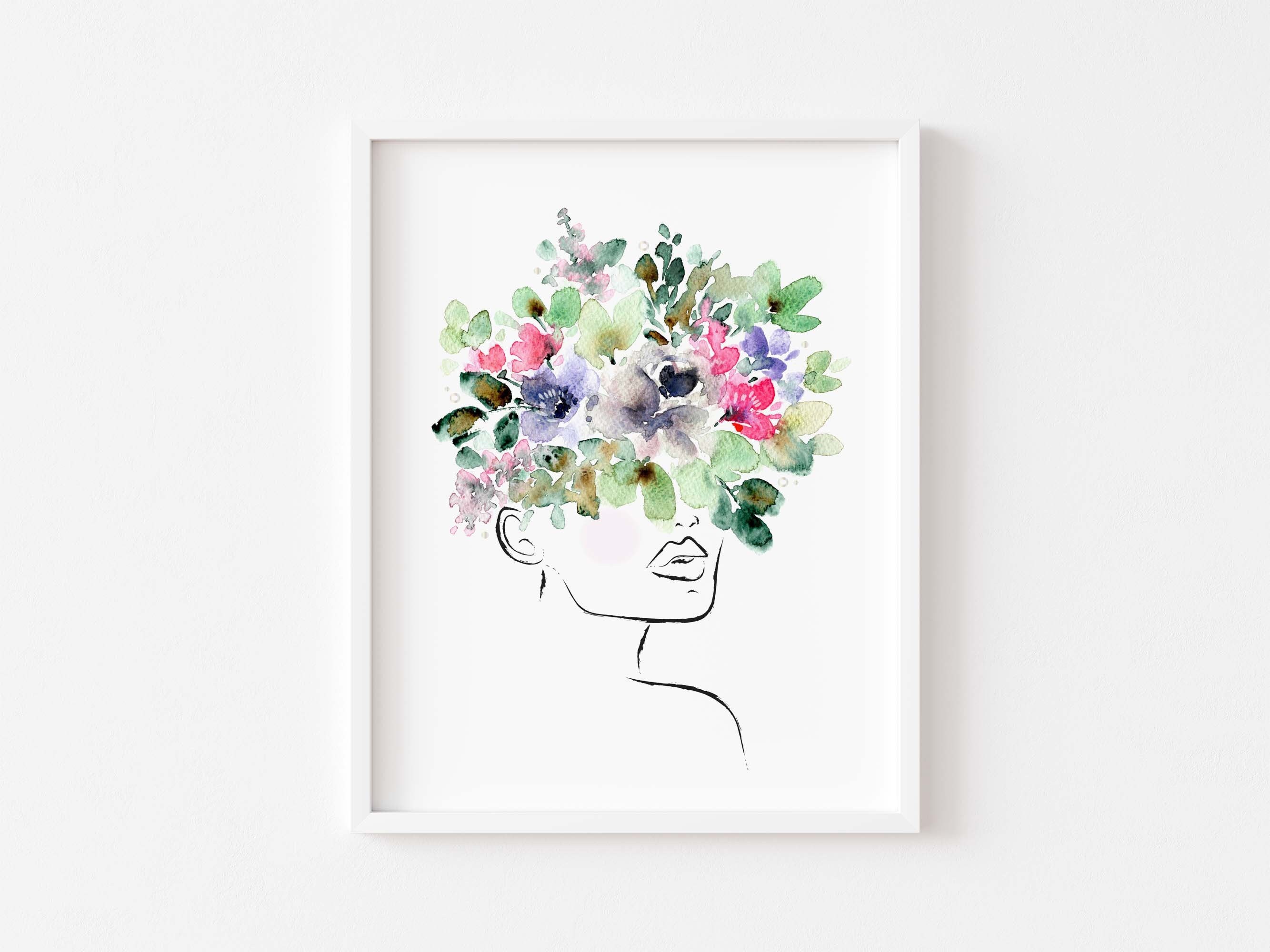 Modern Boho Femme Floral Line Art Print Flower Head Poster | Etsy