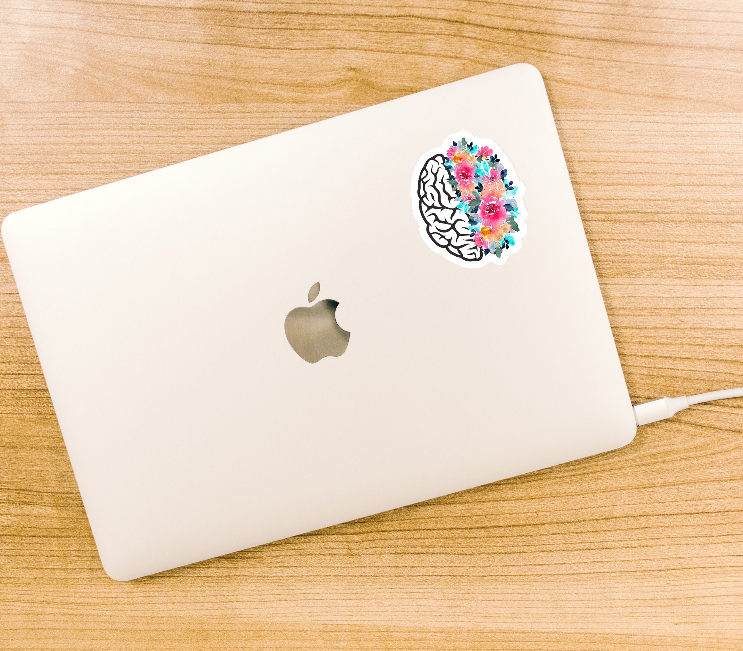 Neurology Sticker Anatomical Brain Vinyl Sticker, Colorful Watercolor Floral Decal ...