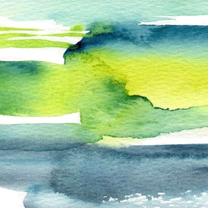 May include: Abstract watercolor painting with shades of blue, green, and yellow. The colors blend together to create a soft, ethereal effect.