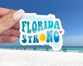 Florida Strong Sticker, Vibrant Sunshine State Vinyl Decal, Support Florida, Stronger than Hurricane Ian, Water Bottle Sticker, FL Map Art