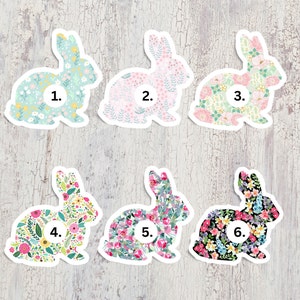 May include: Six floral patterned bunny stickers with numbers 1 through 6. The bunnies are in various colors, including pink, blue, and green.